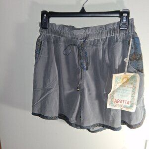 Aratta Dark Gray Silk Relaxed Drawstring Shorts sz S  NWT